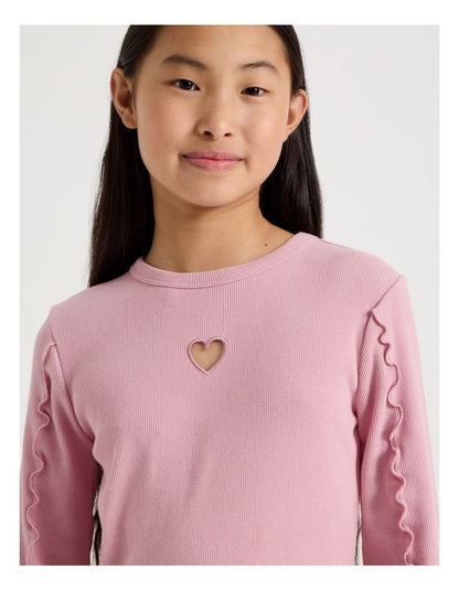 Twist Neck Detail Rib Top in Pink