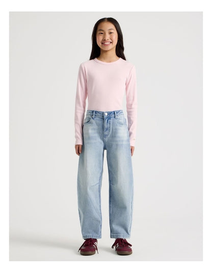 Mid Rise Barrel Jean in Mid Denim