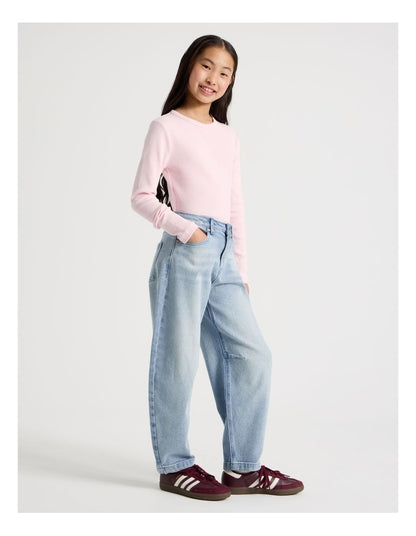 Mid Rise Barrel Jean in Mid Denim