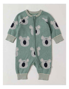 Naturals Newborn Billie Double Knit Koala Jacquard Coverall in Green