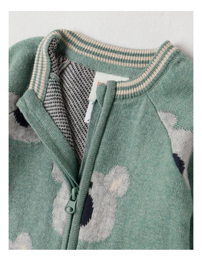 Naturals Newborn Billie Double Knit Koala Jacquard Coverall in Green