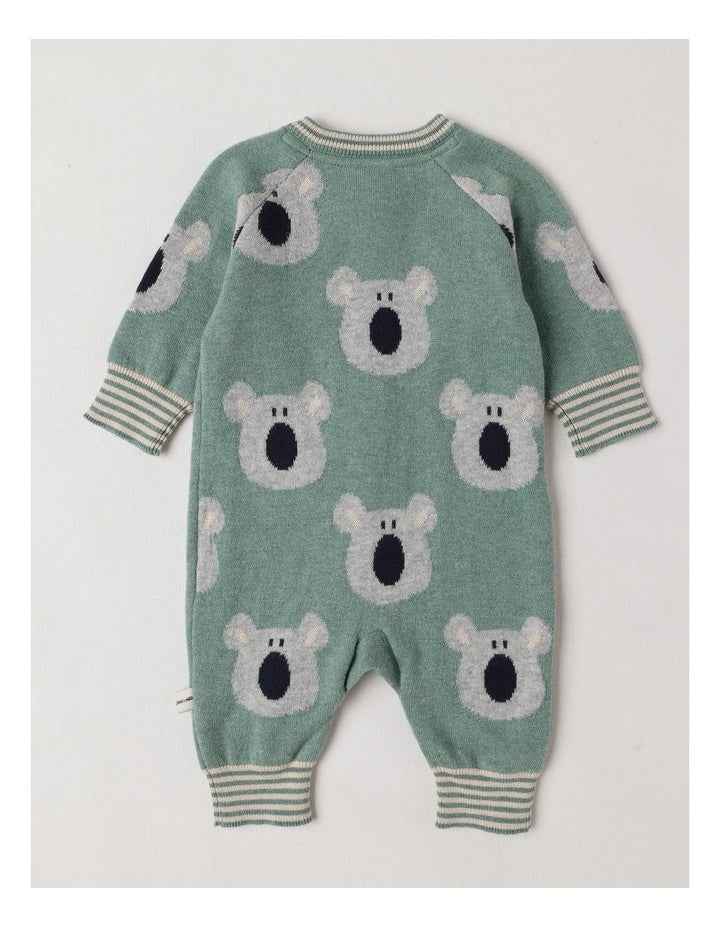 Naturals Newborn Billie Double Knit Koala Jacquard Coverall in Green