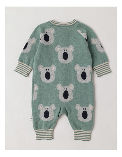 Naturals Newborn Billie Double Knit Koala Jacquard Coverall in Green