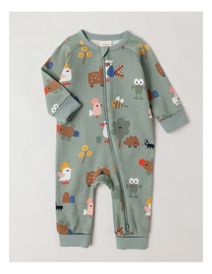 Naturals Newborn Jude Waffle Coverall in Sage
