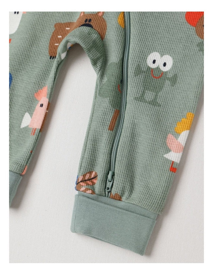 Naturals Newborn Jude Waffle Coverall in Sage