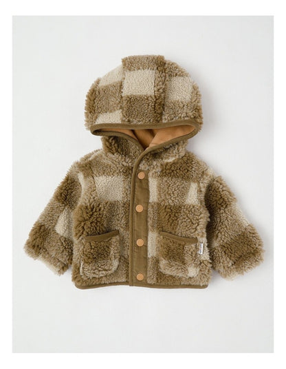 Clover Check Sherpa Jacket in Brown