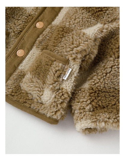 Clover Check Sherpa Jacket in Brown