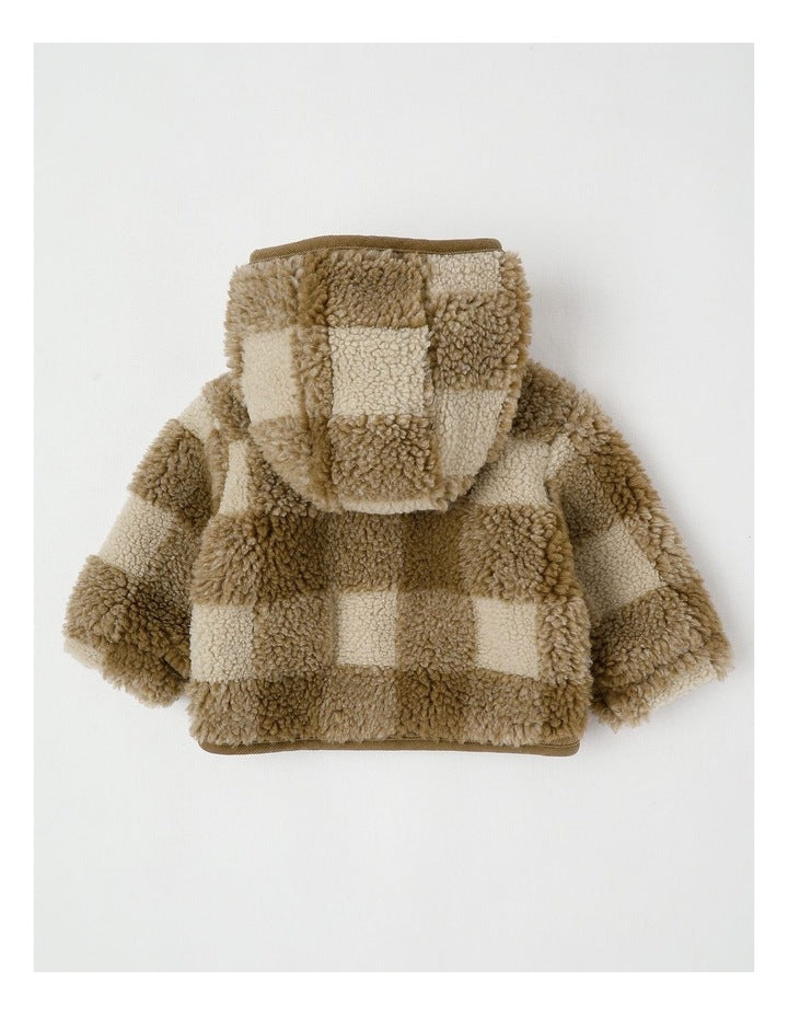 Clover Check Sherpa Jacket in Brown