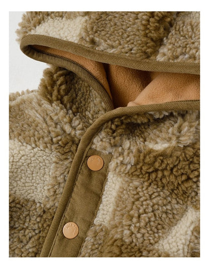 Clover Check Sherpa Jacket in Brown