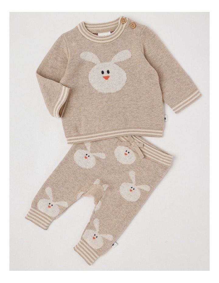 Naturals Newborn Sammy Knit Bunny Top & Bottom Set in Light Brown