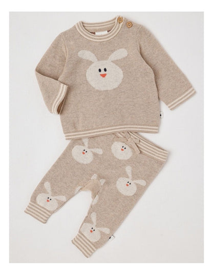 Naturals Newborn Sammy Knit Bunny Top & Bottom Set in Light Brown