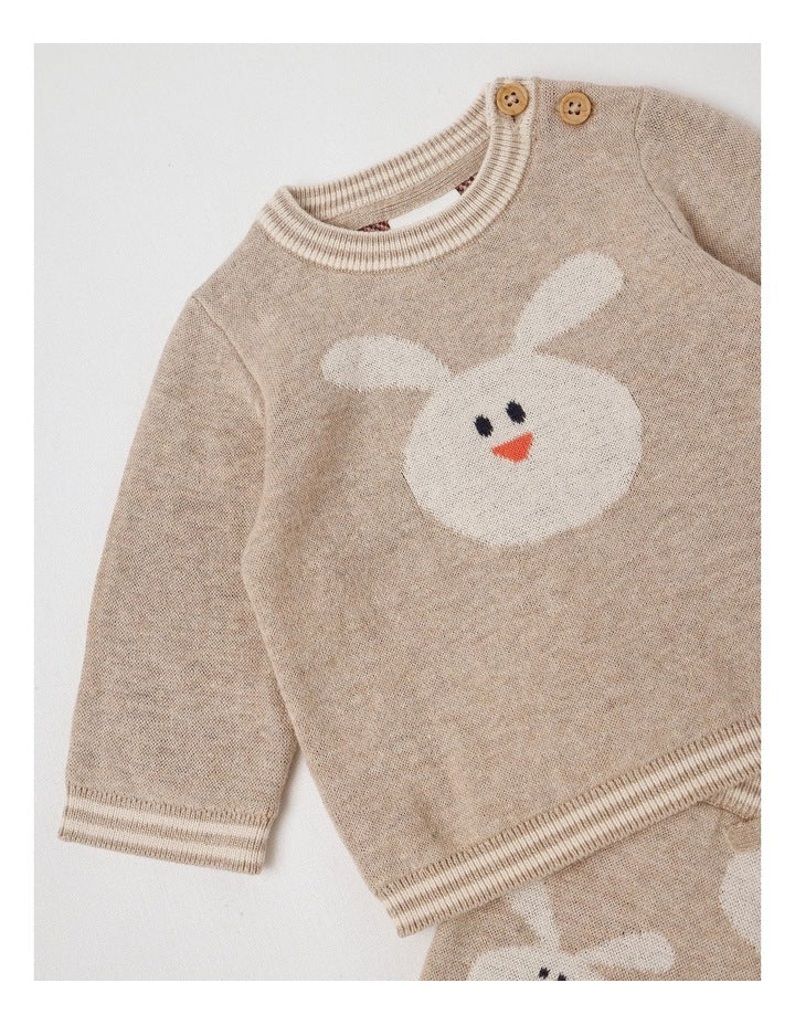 Naturals Newborn Sammy Knit Bunny Top & Bottom Set in Light Brown