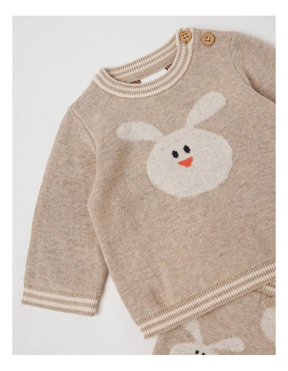 Naturals Newborn Sammy Knit Bunny Top & Bottom Set in Light Brown