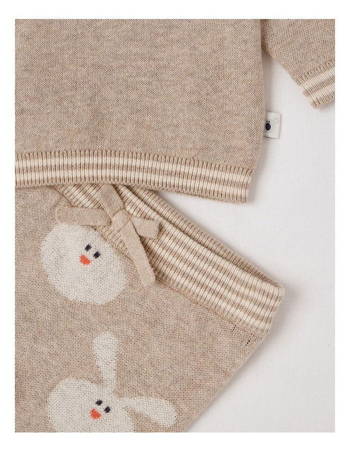 Naturals Newborn Sammy Knit Bunny Top & Bottom Set in Light Brown