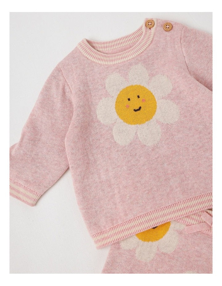 Naturals Newborn Sammy Knit Bunny Top & Bottom Set in Pink