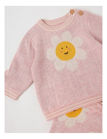 Naturals Newborn Sammy Knit Bunny Top & Bottom Set in Pink