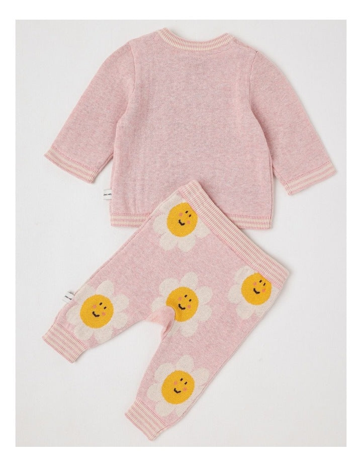 Naturals Newborn Sammy Knit Bunny Top & Bottom Set in Pink