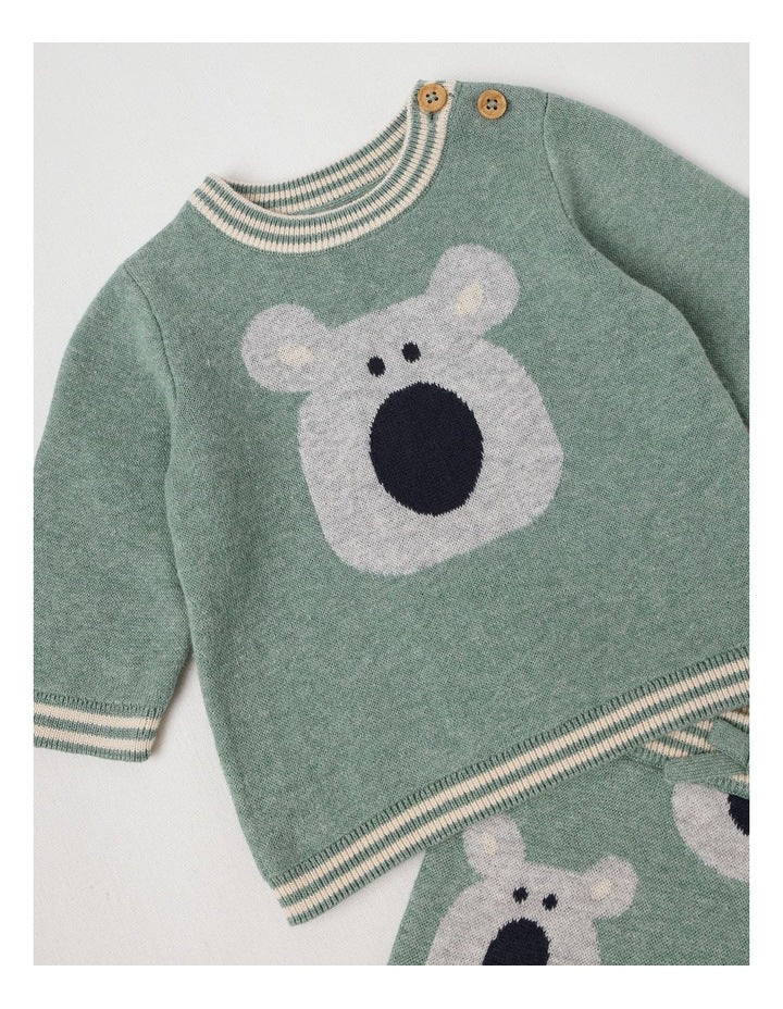 Naturals Newborn Sammy Knit Bunny Top & Bottom Set in Green