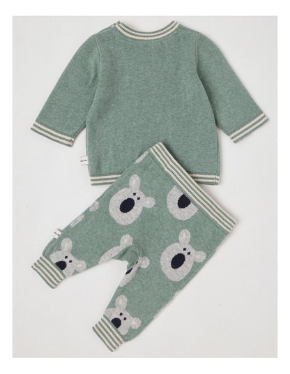 Naturals Newborn Sammy Knit Bunny Top & Bottom Set in Green