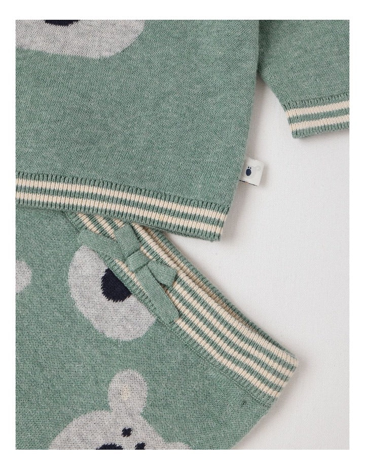 Naturals Newborn Sammy Knit Bunny Top & Bottom Set in Green