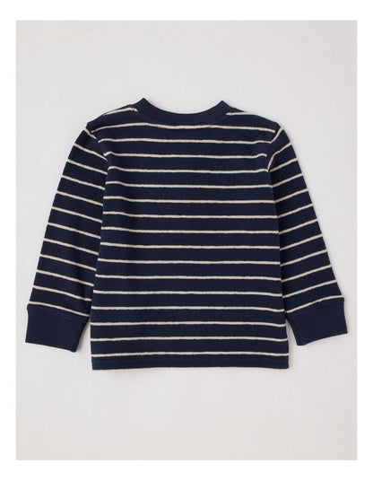 Percy Striped Textured Cotton Henley Tee in Navy
