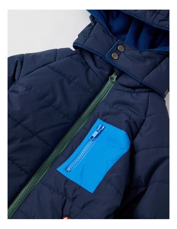 Ari Colourblocked Puffer Jacket in Navy