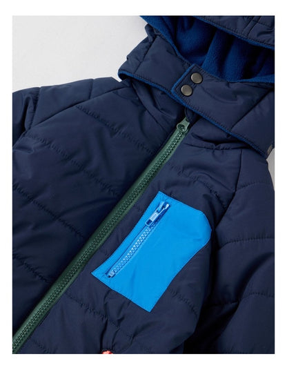 Ari Colourblocked Puffer Jacket in Navy