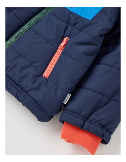 Ari Colourblocked Puffer Jacket in Navy