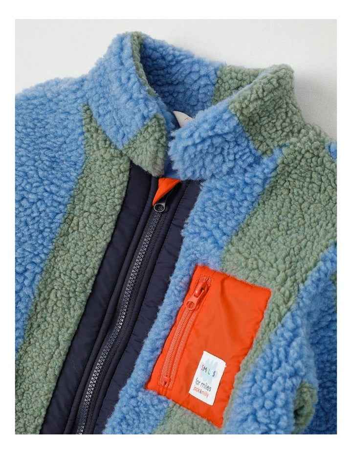 Cloudy Stripe Sherpa Jacket in Green