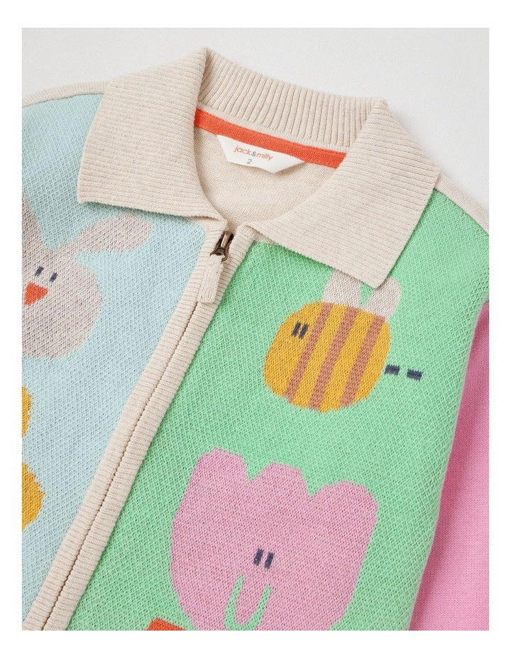 Jesse Knit Zip Through Cardigan with Character Motifs in Assorted