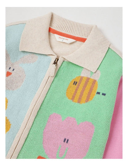Jesse Knit Zip Through Cardigan with Character Motifs in Assorted