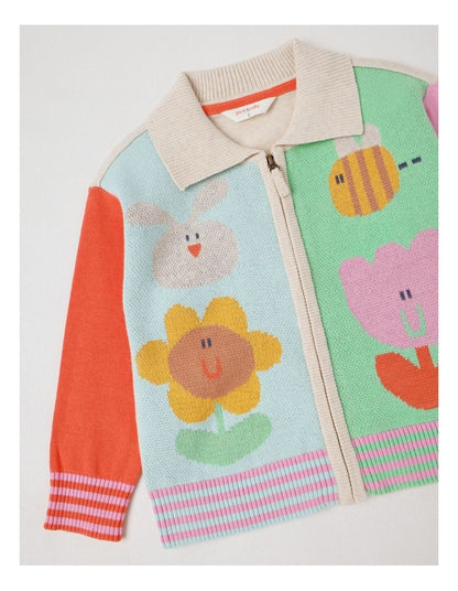Jesse Knit Zip Through Cardigan with Character Motifs in Assorted