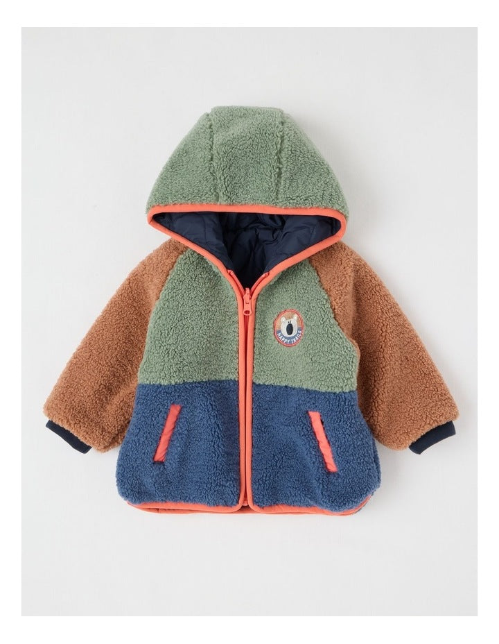 Riley Colourblocked Quilted Reversible Jacket in Navy/Green