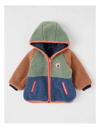 Riley Colourblocked Quilted Reversible Jacket in Navy/Green