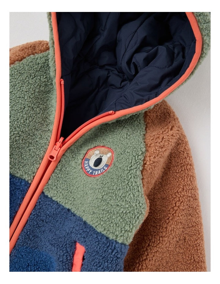 Riley Colourblocked Quilted Reversible Jacket in Navy/Green
