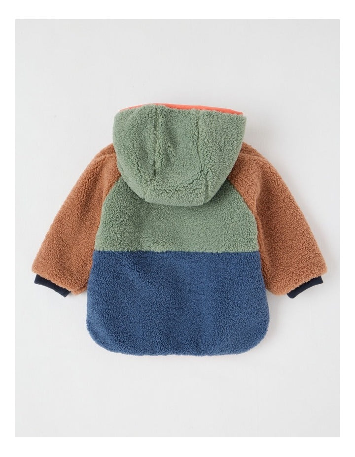 Riley Colourblocked Quilted Reversible Jacket in Navy/Green