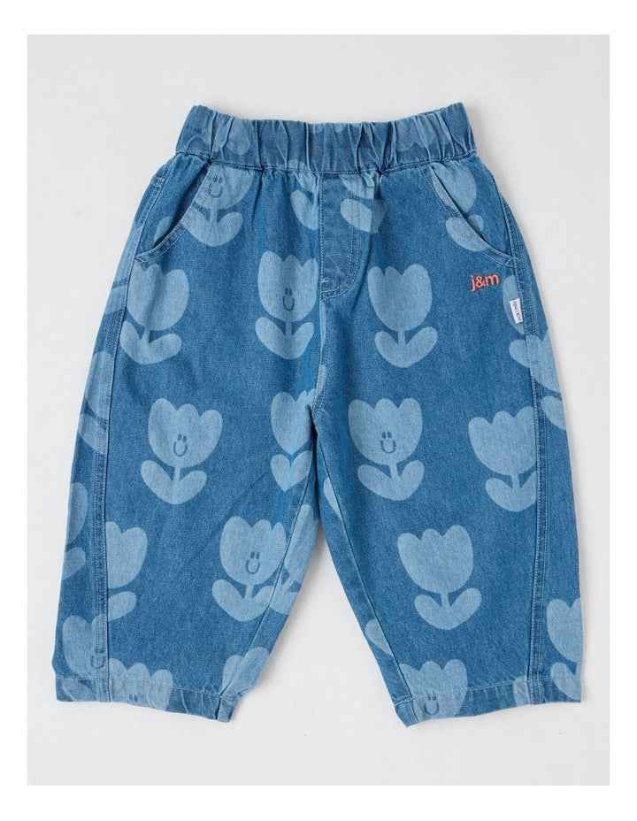 Pip Laser Print Tulip Barrel Leg Jean in Blue