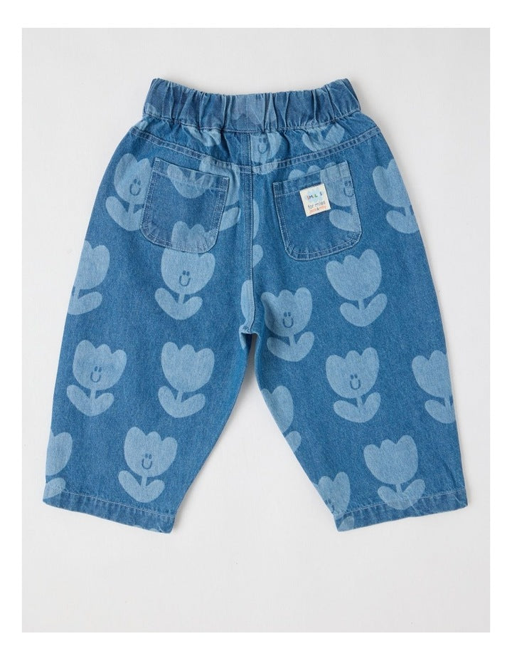 Pip Laser Print Tulip Barrel Leg Jean in Blue