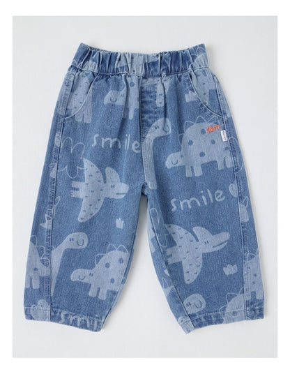 Pip Laser Print Dino Barrel Leg Jean in Blue