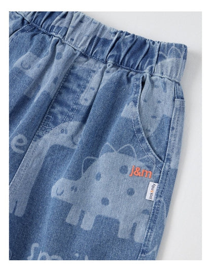 Pip Laser Print Dino Barrel Leg Jean in Blue