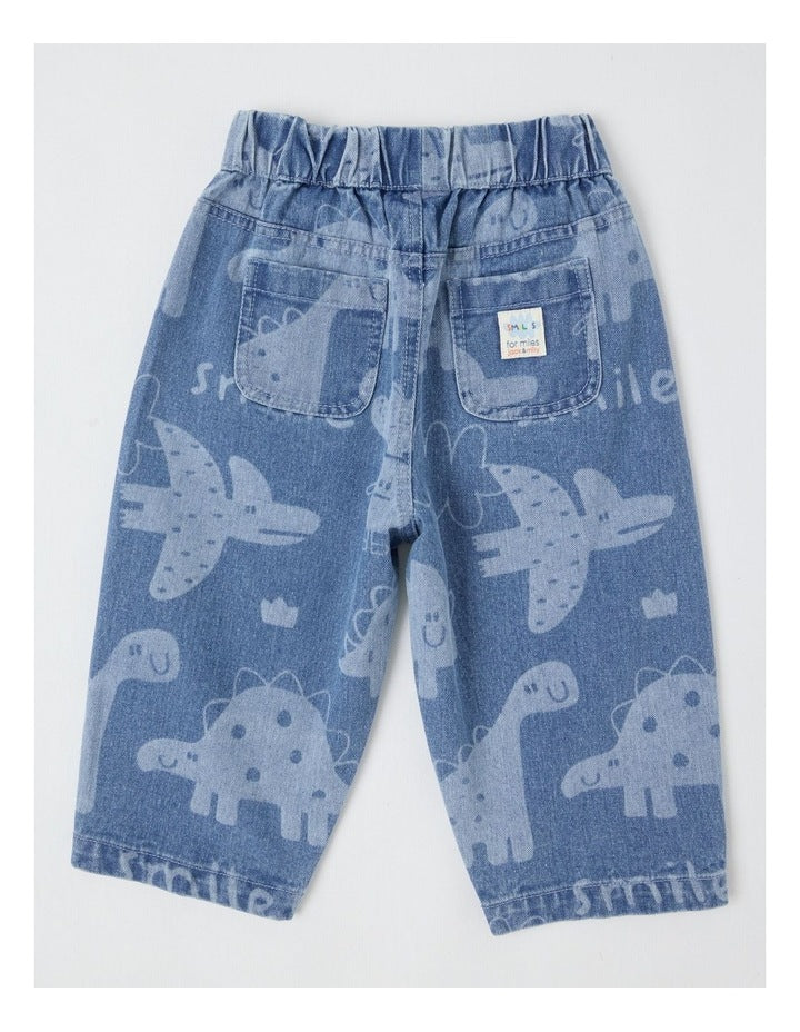 Pip Laser Print Dino Barrel Leg Jean in Blue