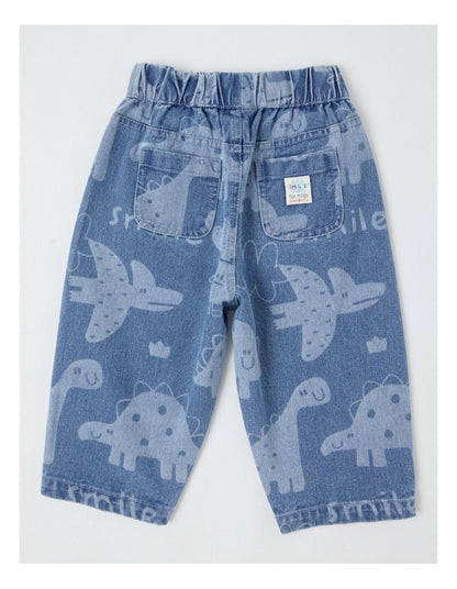 Pip Laser Print Dino Barrel Leg Jean in Blue