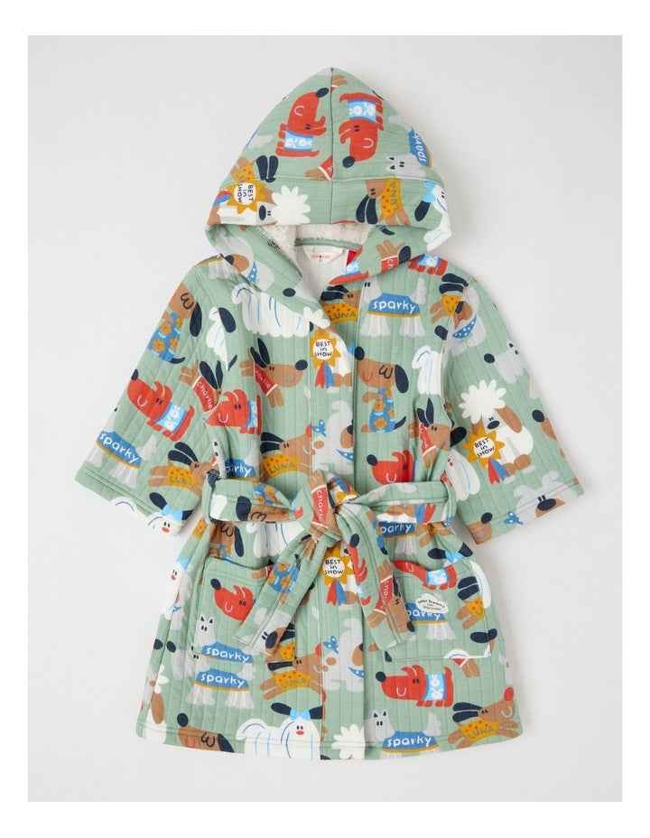 Teddy Quilted Gown with Best In Show Print in Green