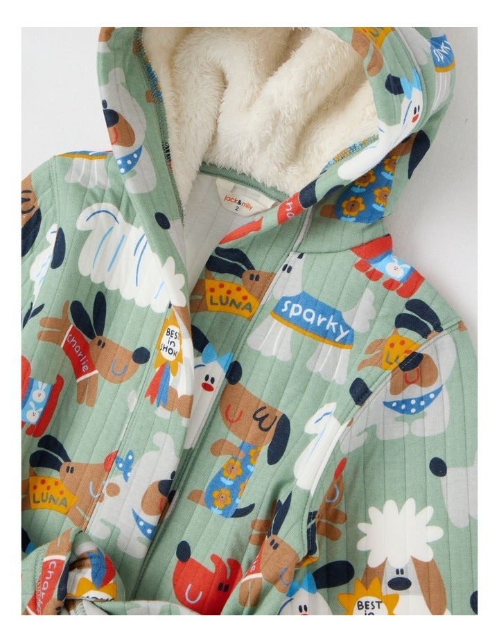 Teddy Quilted Gown with Best In Show Print in Green