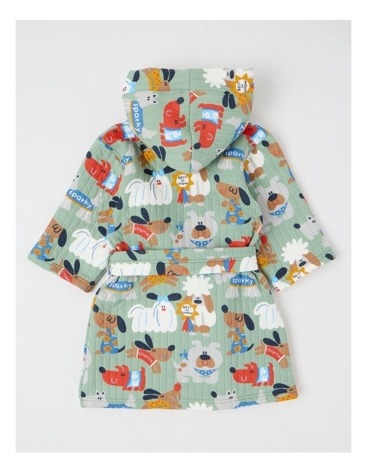 Teddy Quilted Gown with Best In Show Print in Green