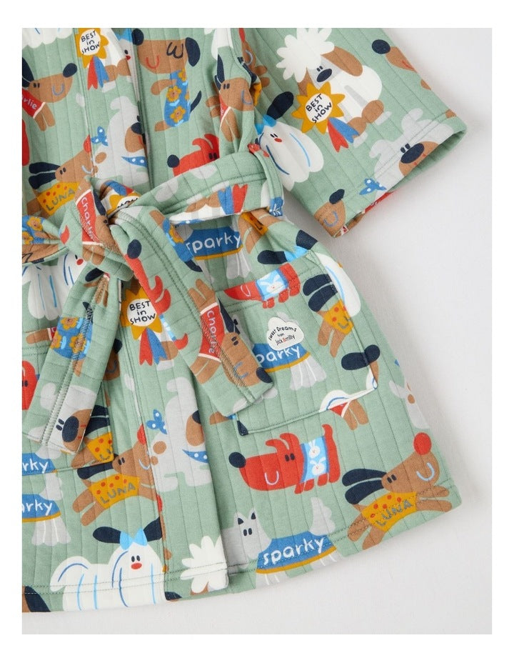 Teddy Quilted Gown with Best In Show Print in Green