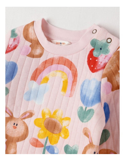 Ellis Quilted Pyjama Set with Watercolour Bunny Print in Pink