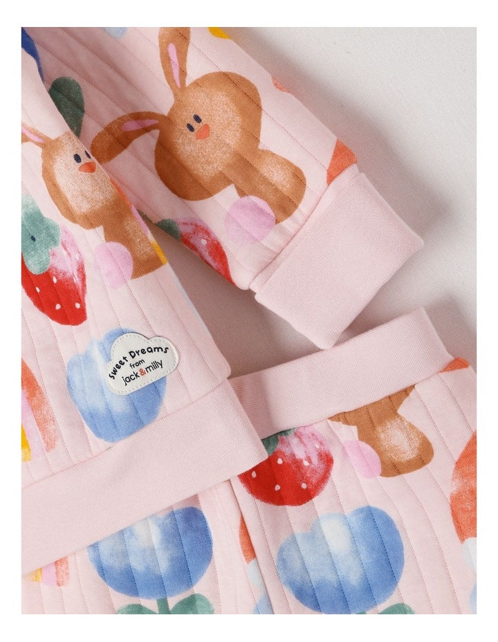 Ellis Quilted Pyjama Set with Watercolour Bunny Print in Pink