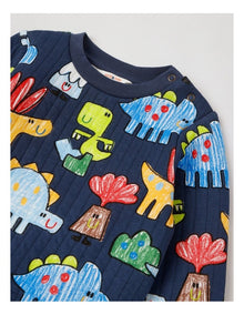 Ellis Quilted Pyjama Set with Crayon Dino Print in Navy