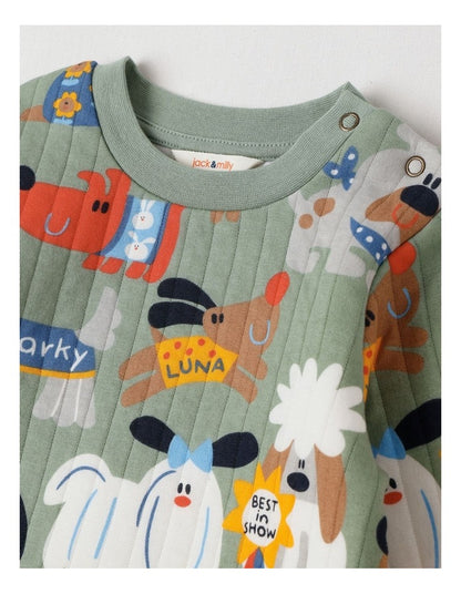 Ellis Quilted Pyjama Set with Best In Show Print in Green